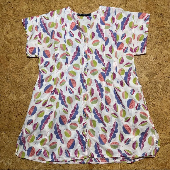 Gudrun Sjoden Light Pink Cotton Leaf Print Button Down Tunic Top Sz S - Picture 10 of 13